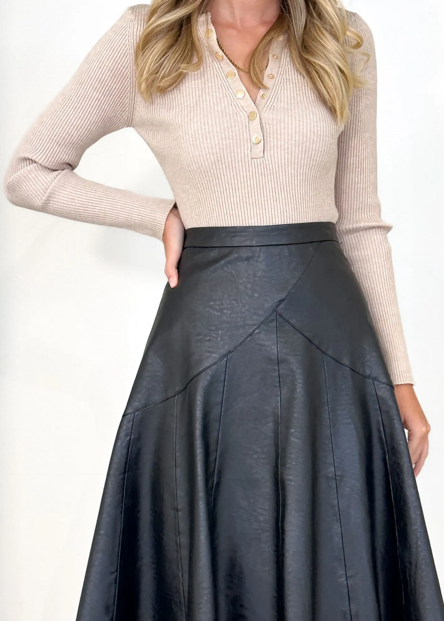 Women Gingham & Heels Skirts>Zelda Pu Midi Skirt