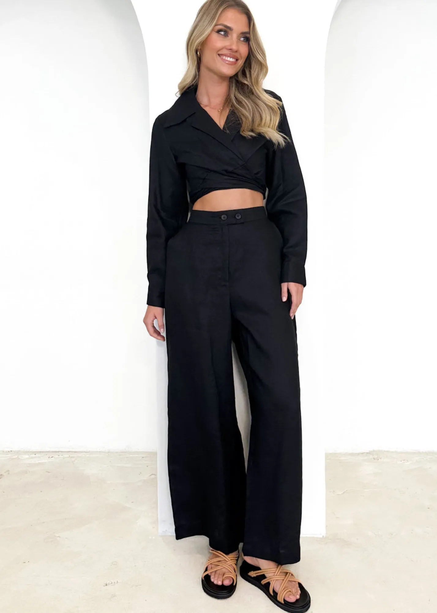 Women Gingham & Heels Sets>Zeus Linen Pants