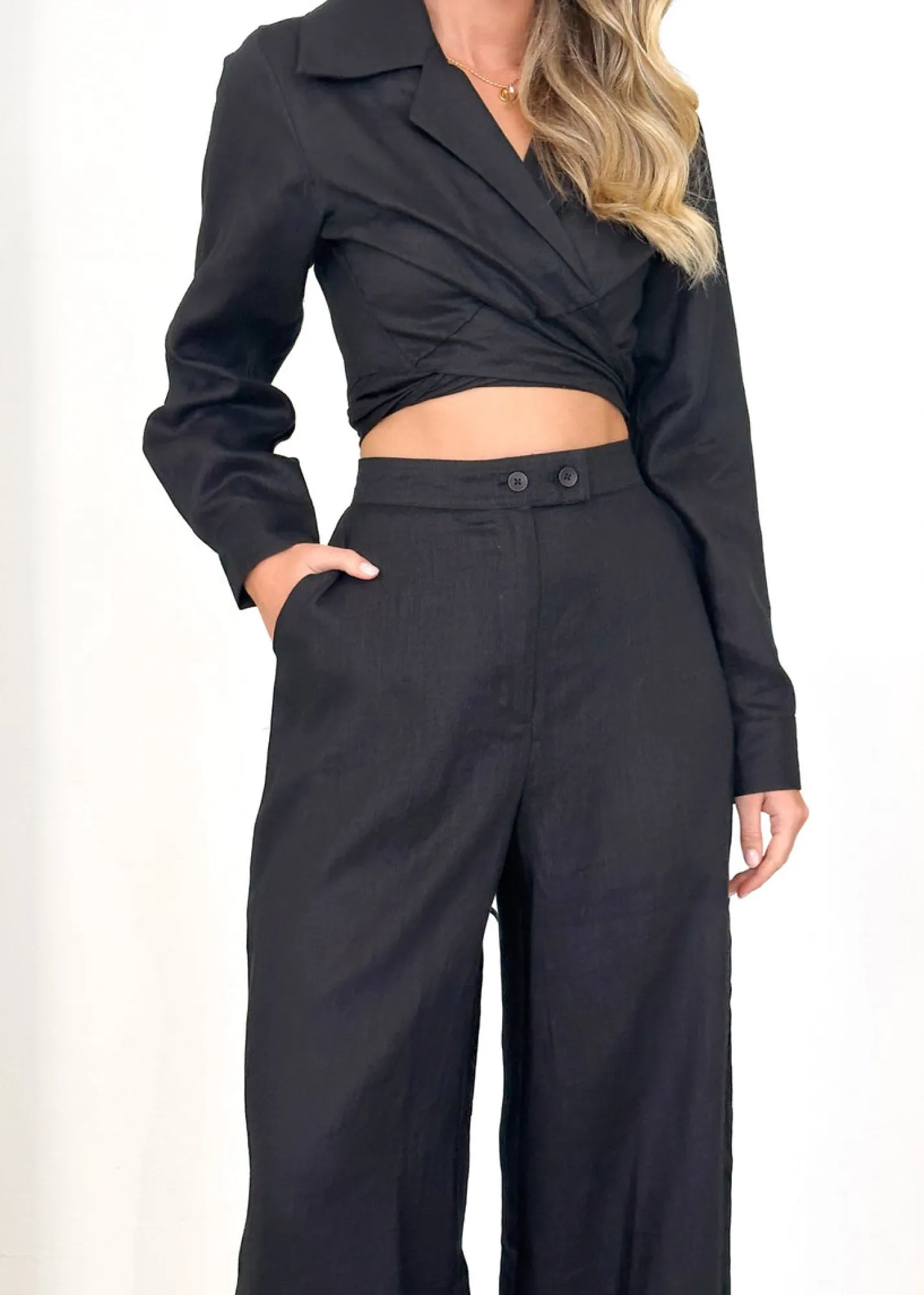Women Gingham & Heels Sets>Zeus Linen Pants
