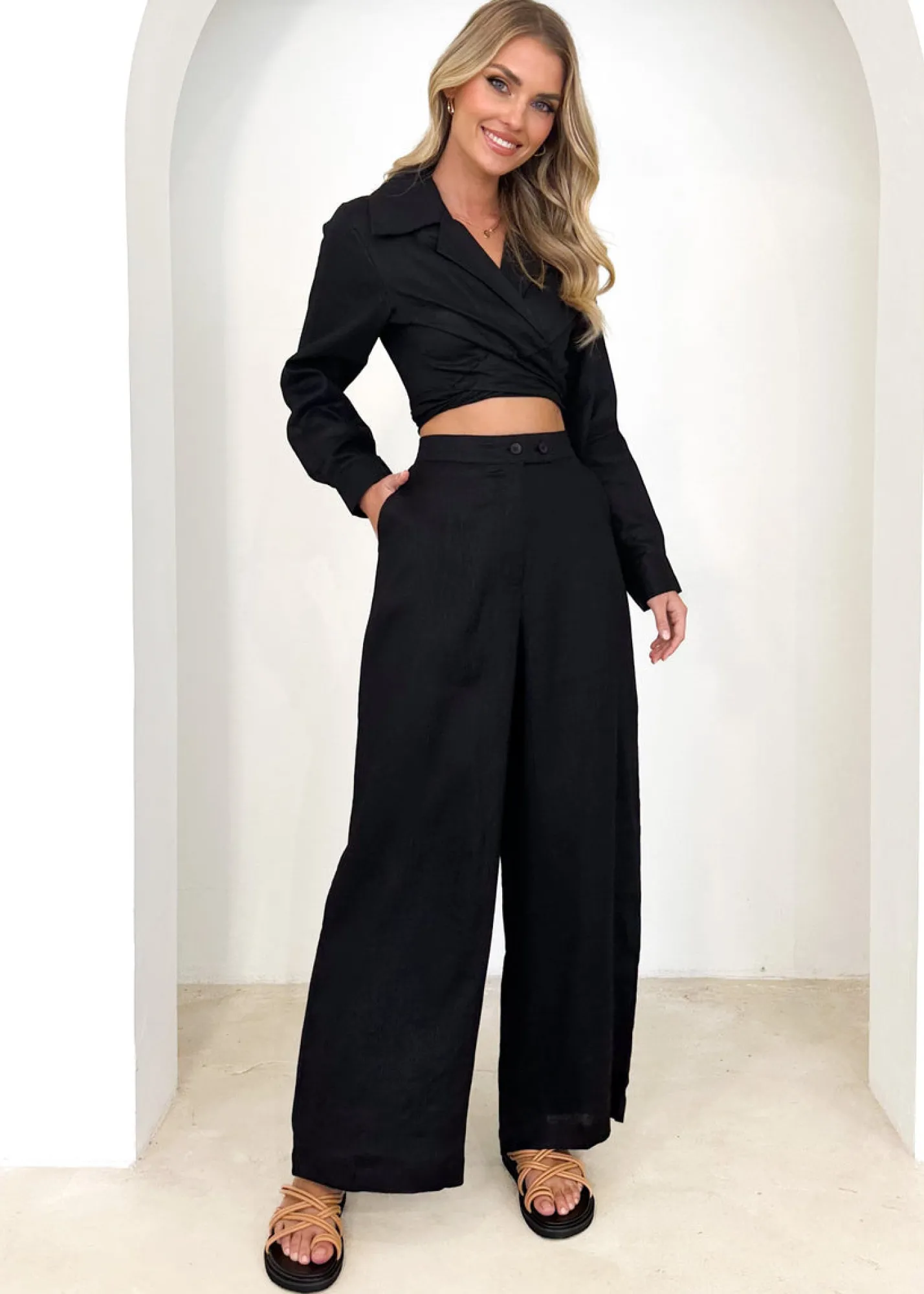 Women Gingham & Heels Sets>Zeus Linen Pants