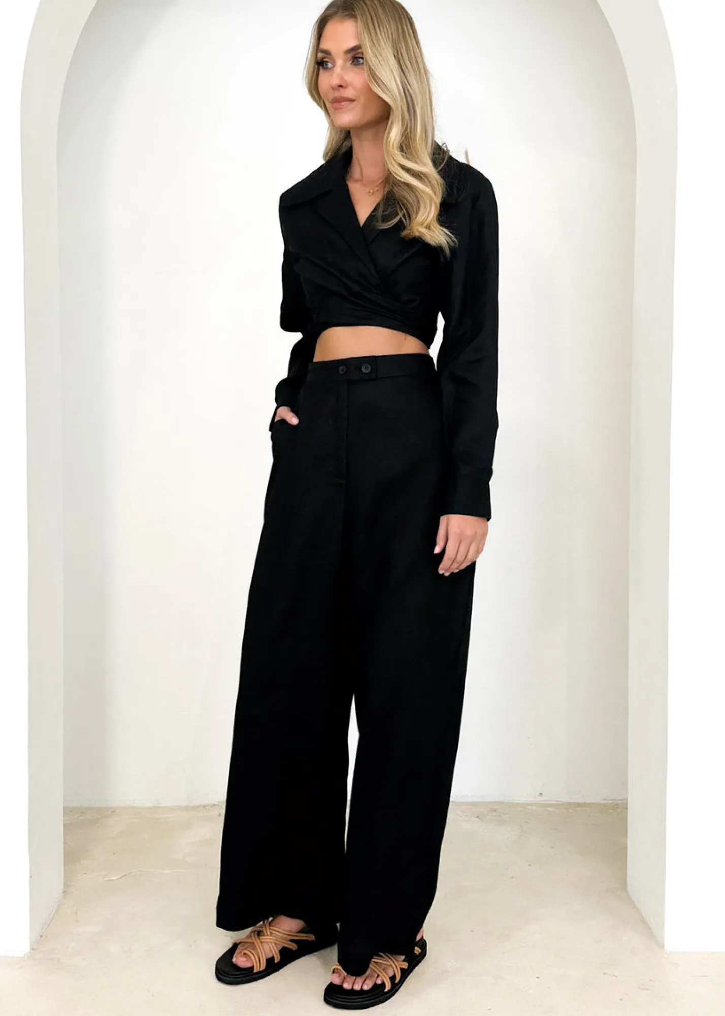 Women Gingham & Heels Sets>Zeus Linen Pants