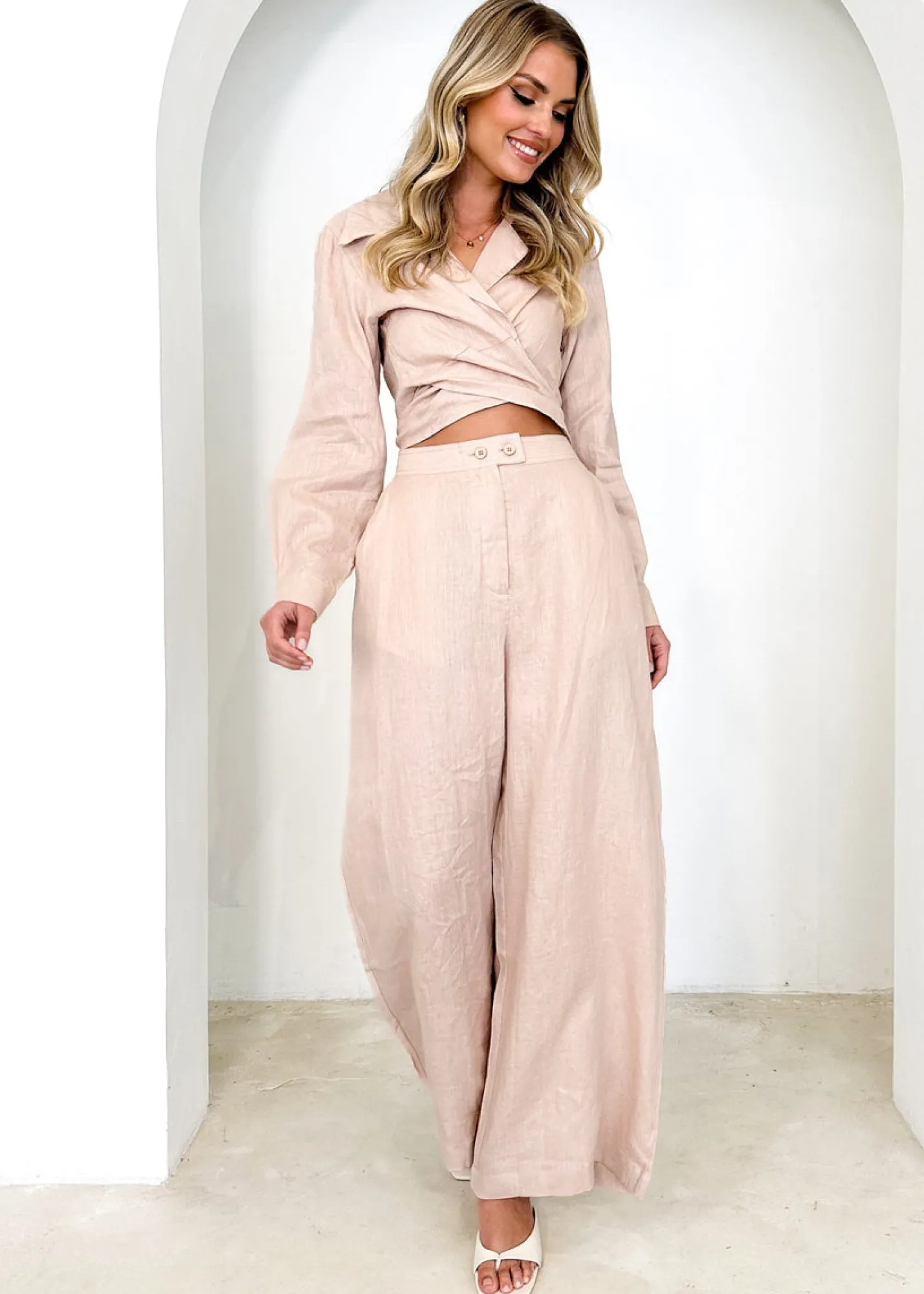 Women Gingham & Heels Sets>Zeus Linen Pants