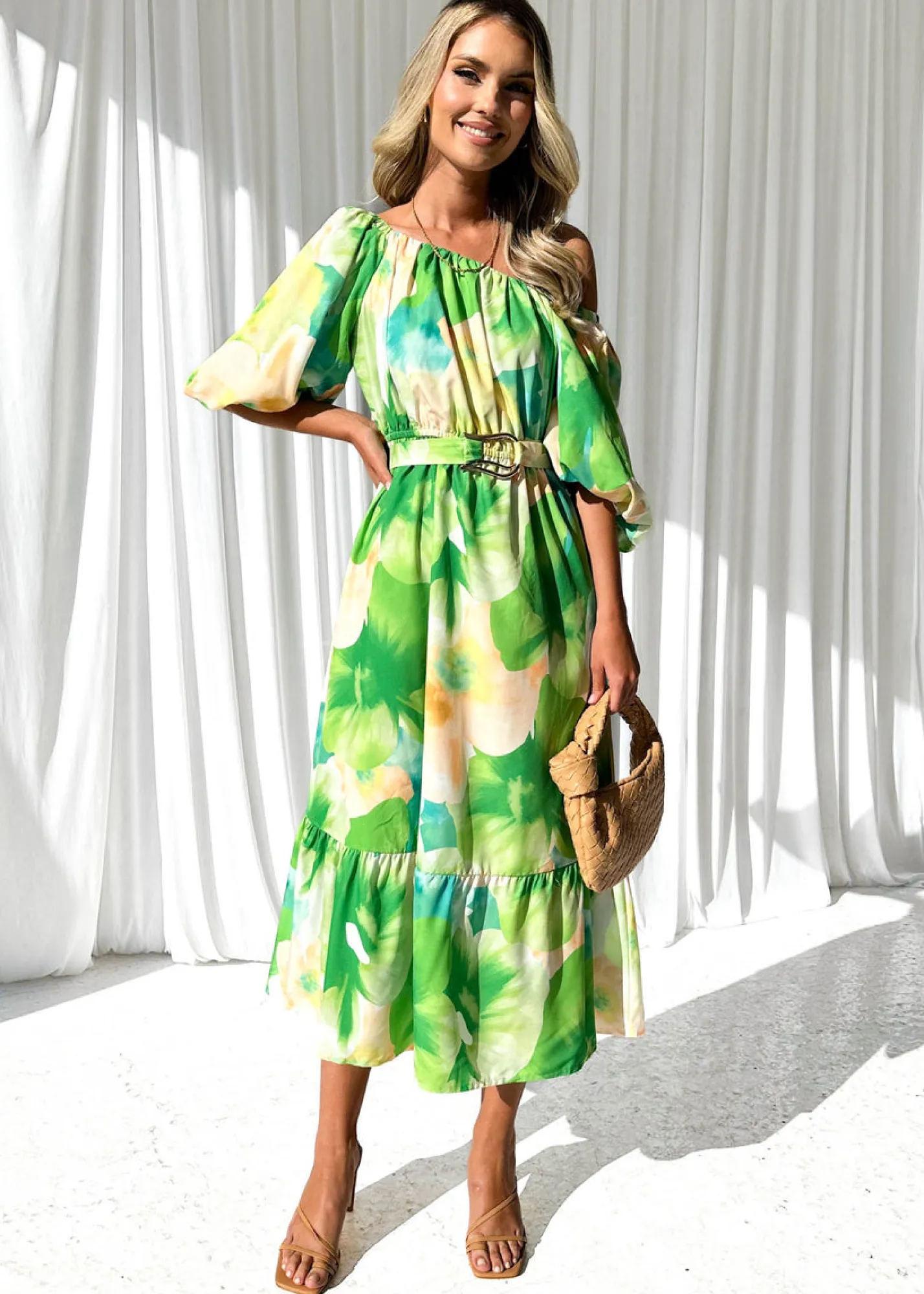 Women Gingham & Heels Midi>Zeva One Shoulder Midi Dress