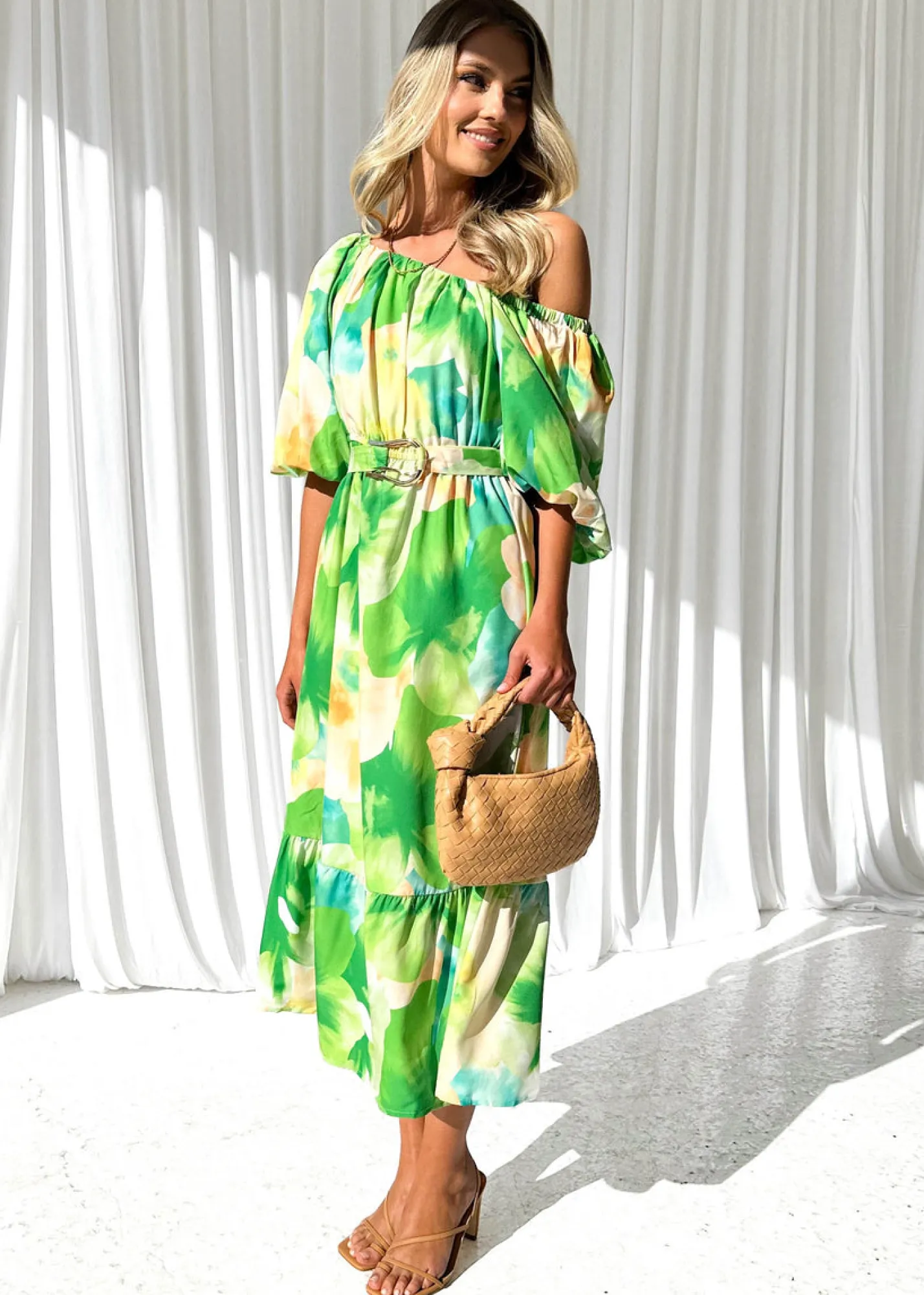 Women Gingham & Heels Midi>Zeva One Shoulder Midi Dress