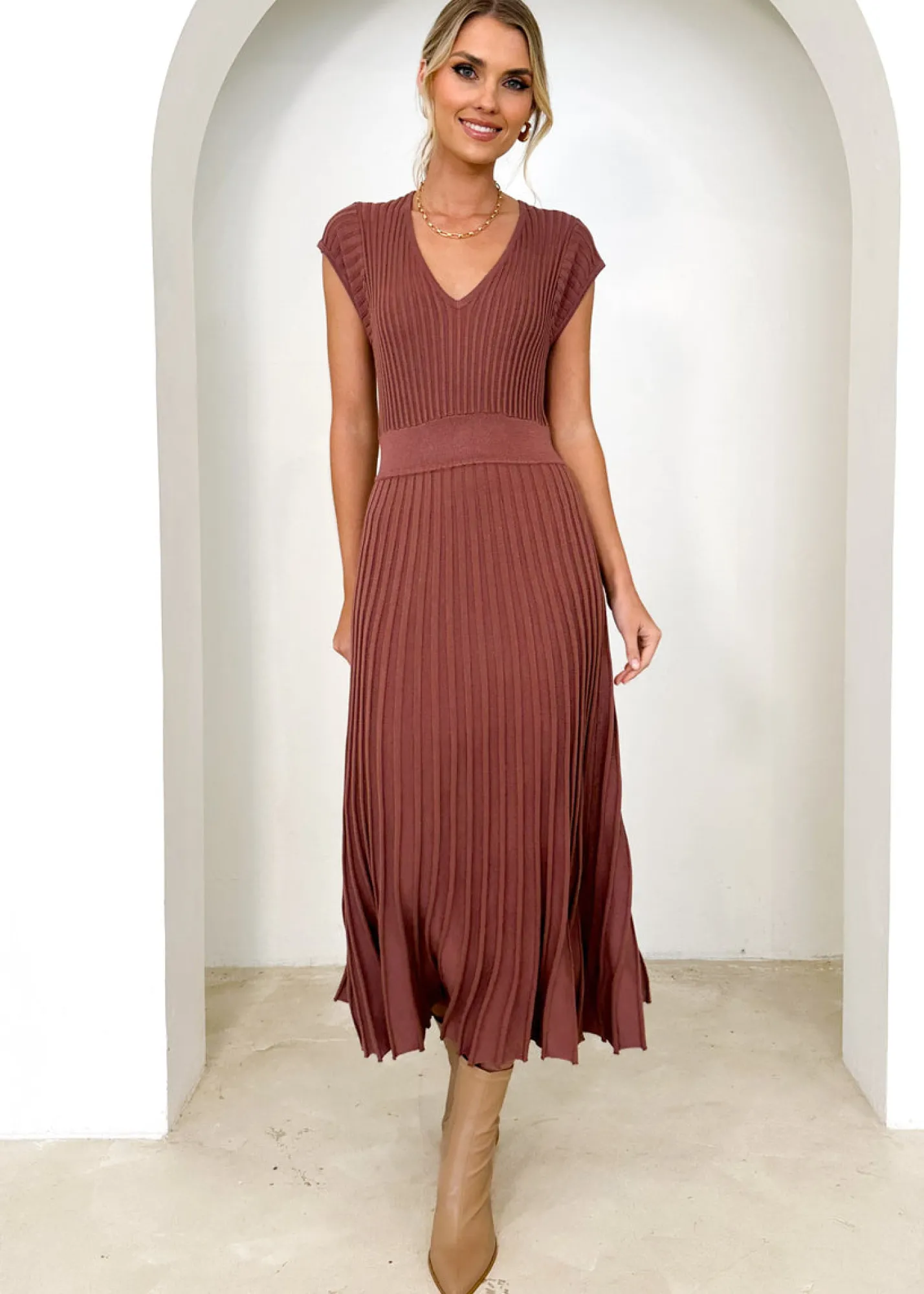 Women Gingham & Heels Knit Dresses>Zevah Knit Midi Dress