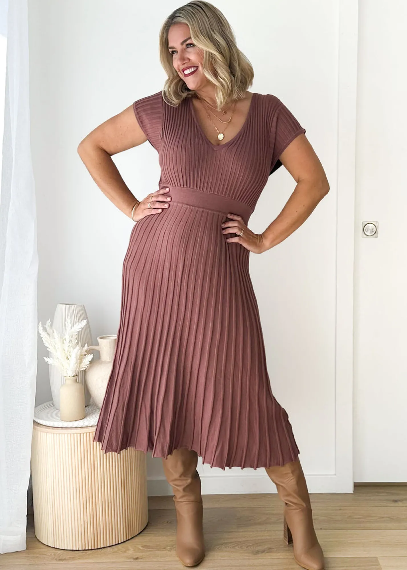 Women Gingham & Heels Knit Dresses>Zevah Knit Midi Dress