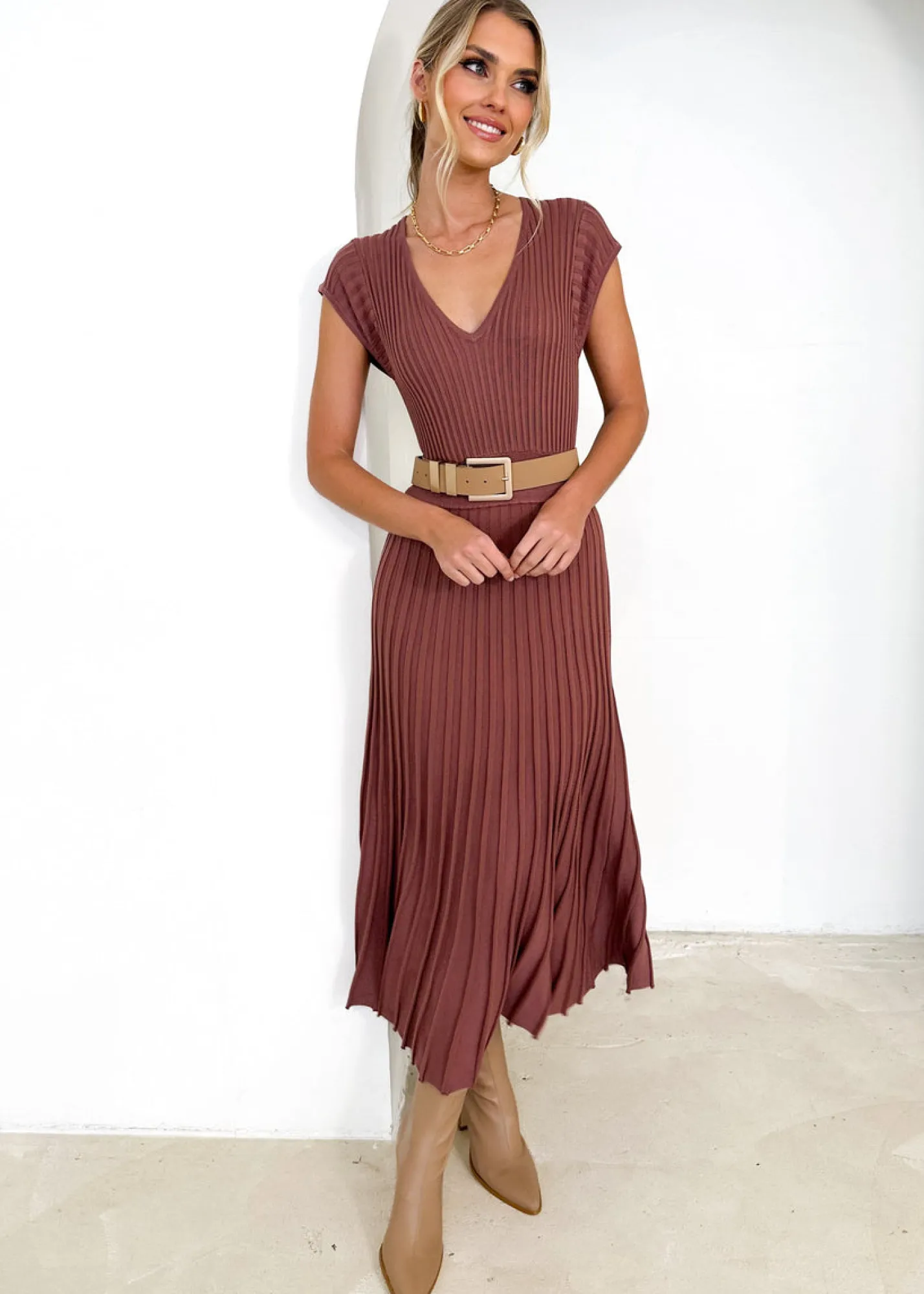 Women Gingham & Heels Knit Dresses>Zevah Knit Midi Dress