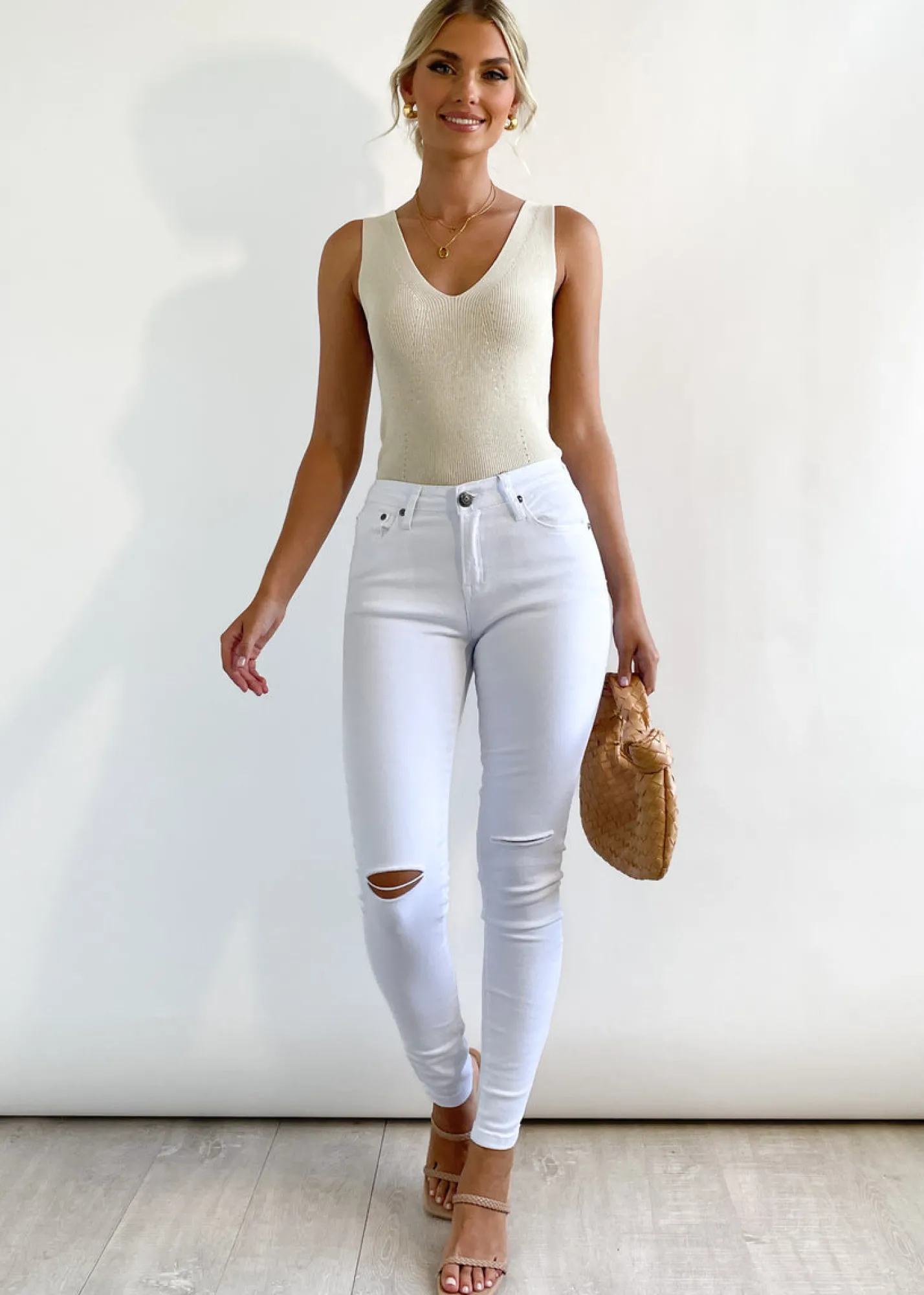 Women Gingham & Heels Jeans>Ziggy Cut Knee Jeans