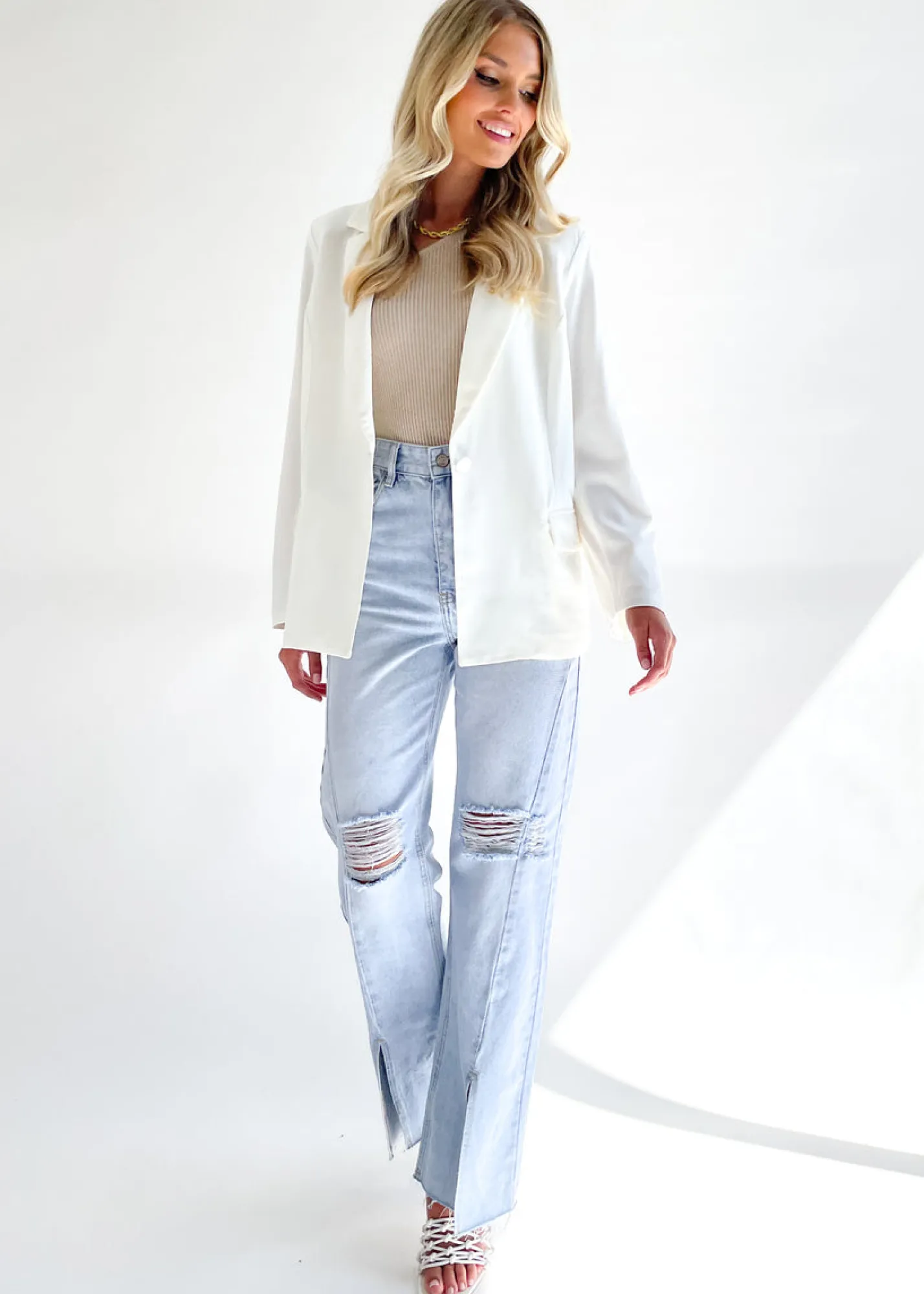 Women Gingham & Heels Sets>Zinnah Blazer