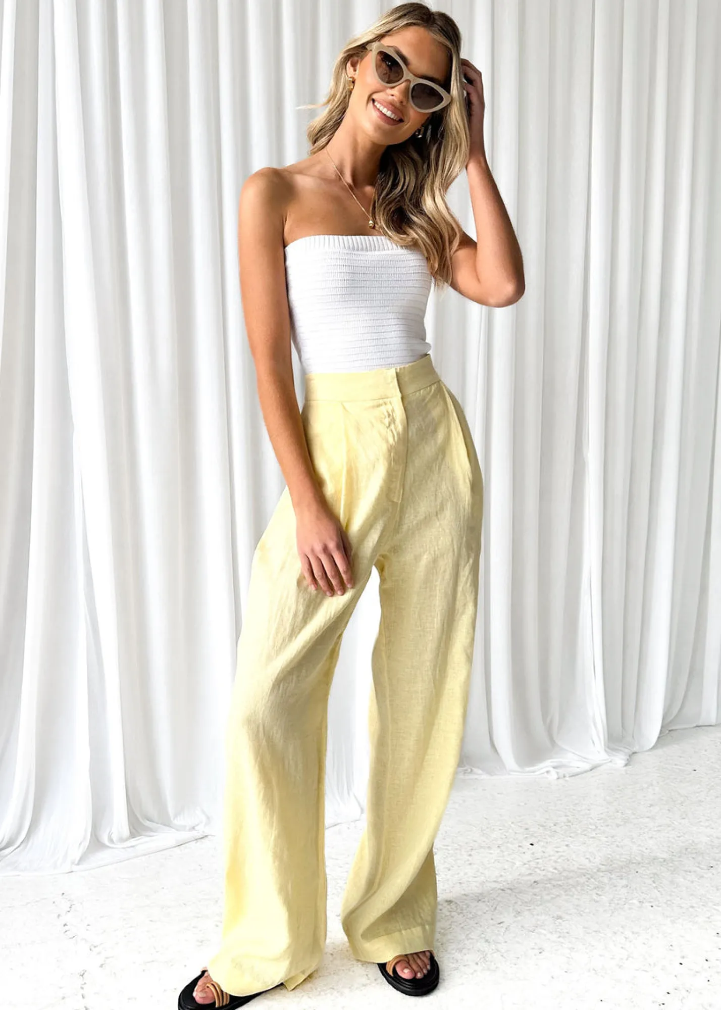 Women Gingham & Heels Sets>Zullo Linen Pants