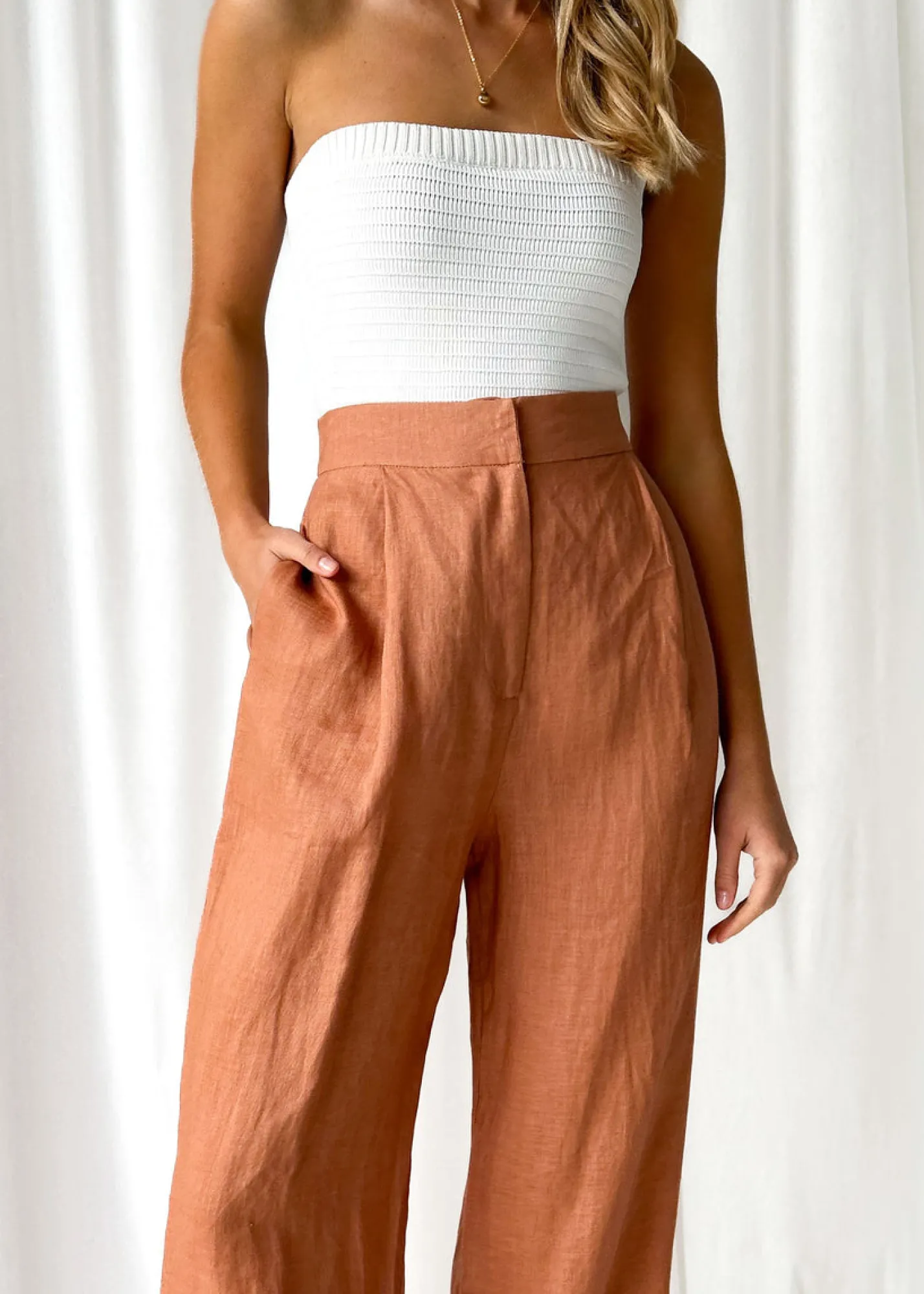 Women Gingham & Heels Sets>Zullo Linen Pants