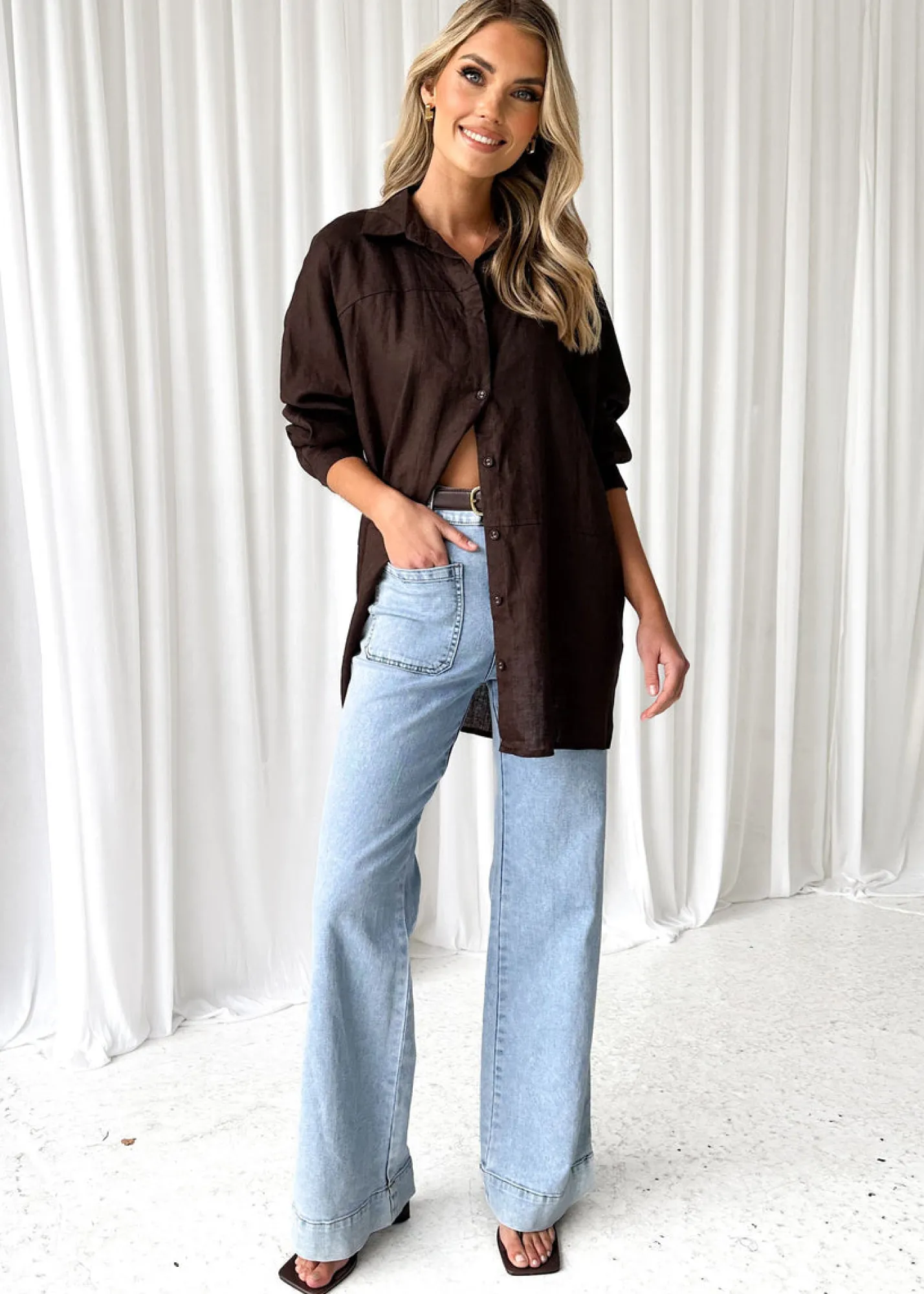 Women Gingham & Heels Sets>Zullo Linen Shirt